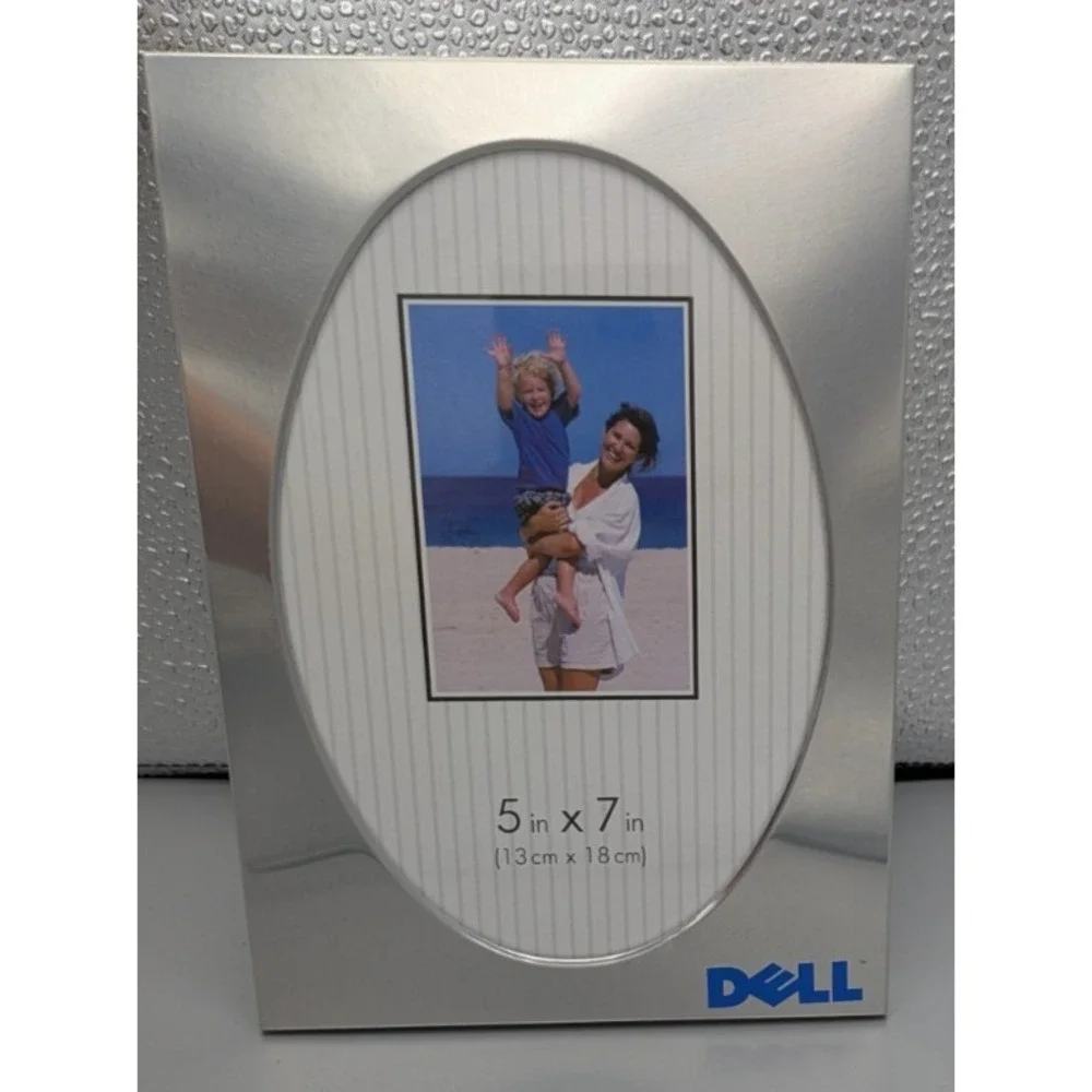 Dell Computer Picture Frame Silver 5x7 Photo‎ Oval Shiny Chrome Flaw